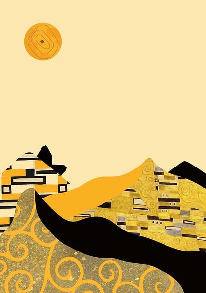 Berg Landschaft - Klimt inspiriert auf Beige von Mad Dog Art
