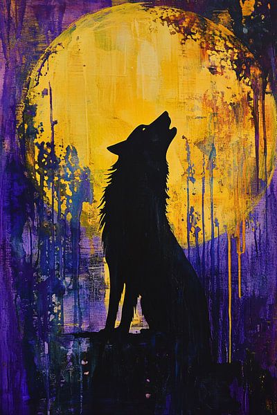 Wolf silhouette before full moon by Imperial Art House