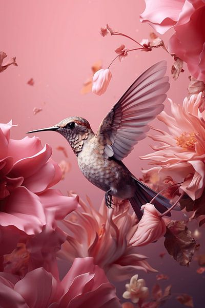 Hummingbird with pink flowers by Danny van Eldik - Perfect Pixel Design