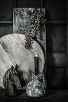 Horse head and pitcher in cool tones