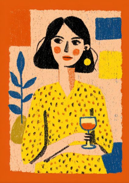 Woman in yellow dress with wine glass by Niklas Maximilian