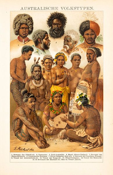 Antique colour print Australian Folk Types by Studio Wunderkammer