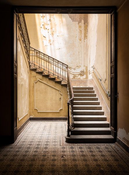 Abandoned Staircase in Dark Space. by Roman Robroek - Photos of Abandoned Buildings