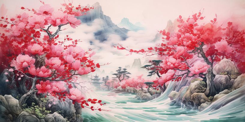 Très beau paysage avec de l'eau et des montagnes par Art Bizarre