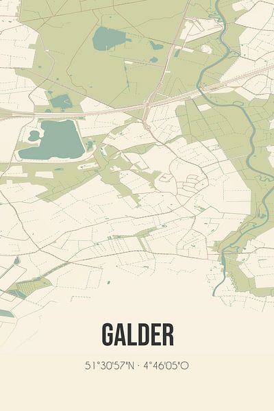 Alte Karte von Galder (Nordbrabant) von Ortsdrucke