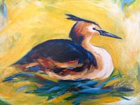 fuut op  nest, schilderij