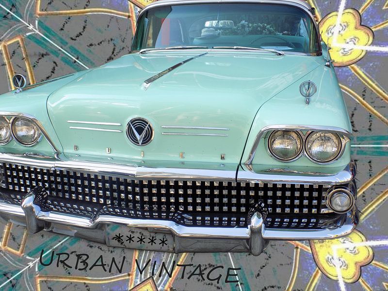 Mintgroene Retro Buick van Nicky`s Prints