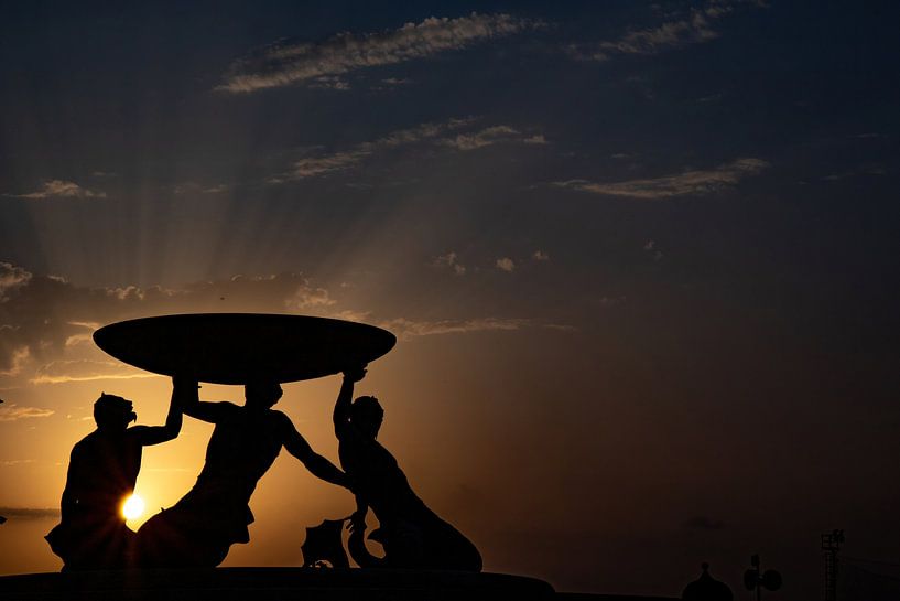 Triton fountain in Valletta at sunset by Anne Ponsen