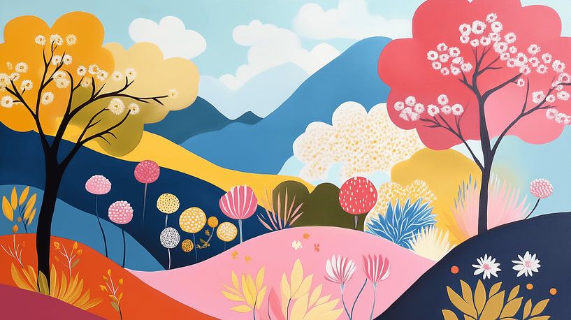 Abstracte kleurrijke heuvels van Liam Jongman