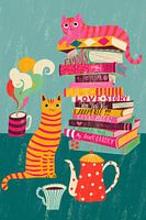 Lecture à l'heure du thé avec des chats