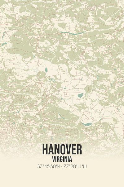 Alte Karte von Hanover (Virginia), USA. von Ortsdrucke
