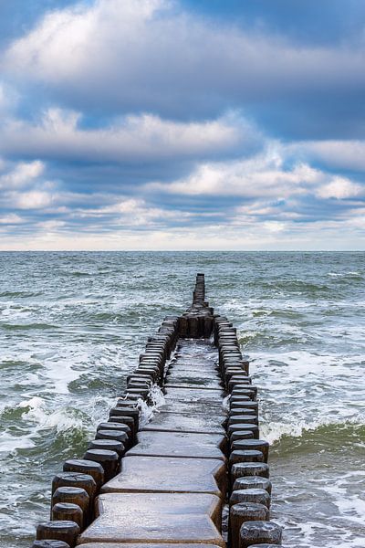 Buhne aan de kust van de Oostzee in Ahrenshoop op Fischland-D van Rico Ködder