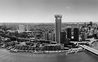 Rotterdam Skyline, view over the river Maas and Zalmhaven Black/White