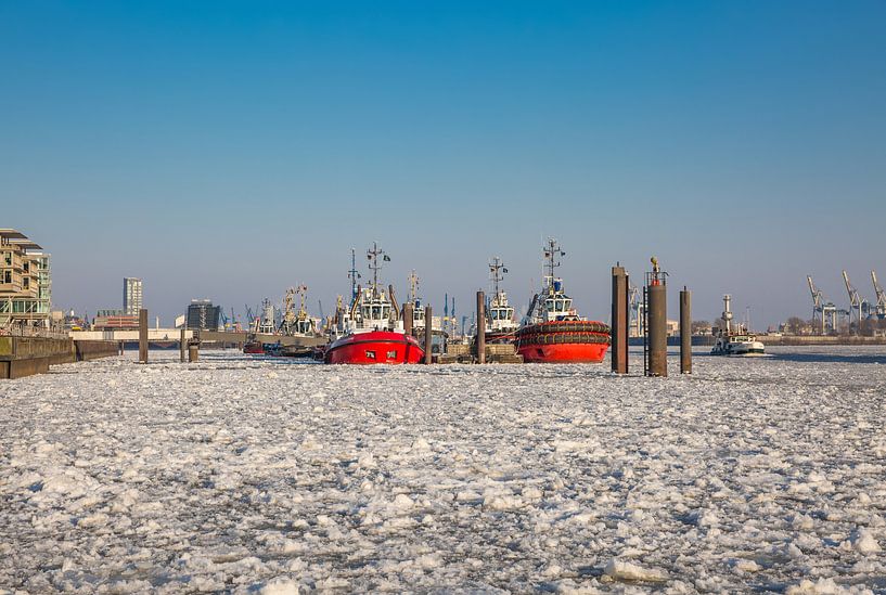 Hamburg - Schlepper an der Pier im Winter von Sabine Wagner