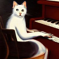 Cat playing the piano painting