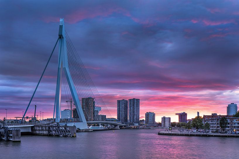 Coucher de soleil étonnant au pont Erasmus de Rotterdam par Tony Vingerhoets