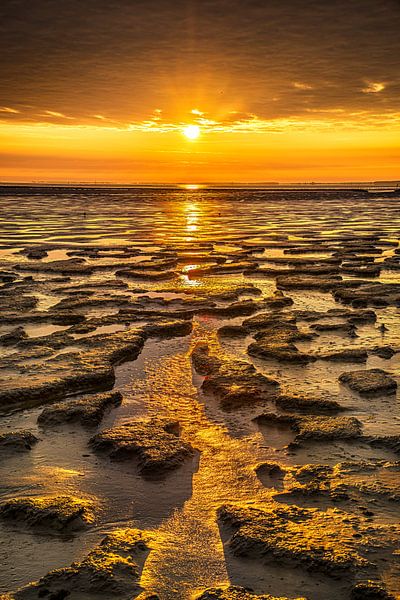 Sunset over the mud flats of The Wad near Holwerd by Harrie Muis