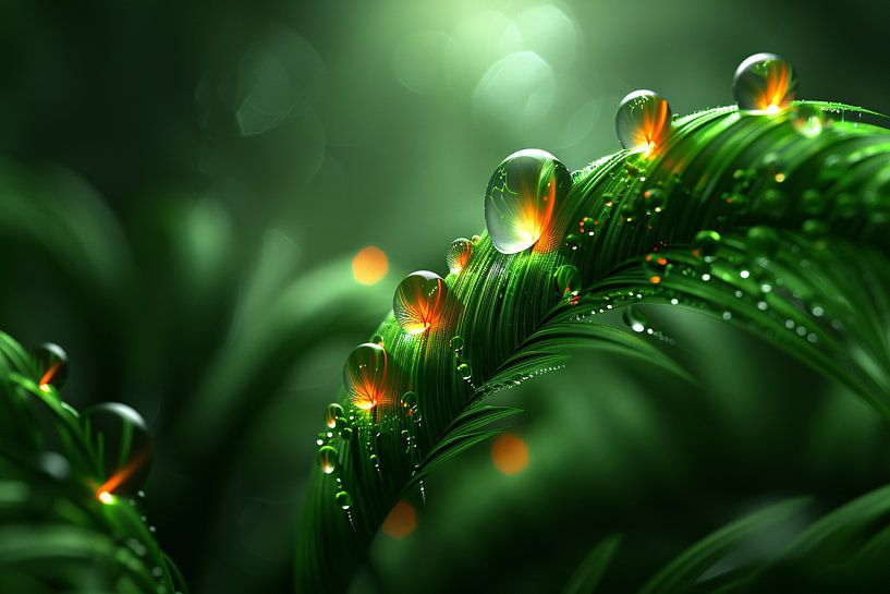 Gouttes de rosée scintillant sur les feuilles luxuriantes par Art & Soul Creations
