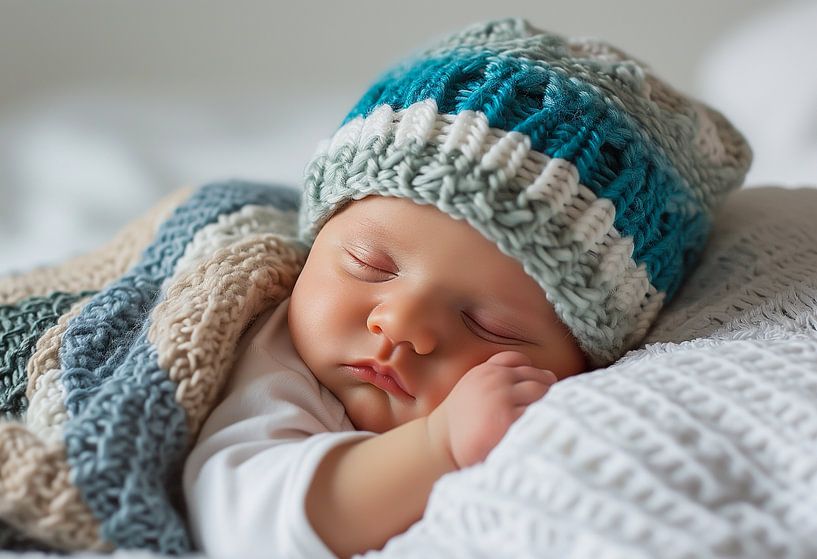 Sleeping newborn boy in the first days of life with knitted cap by Animaflora PicsStock