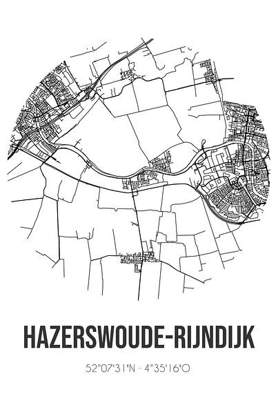 Hazerswoude-Rijndijk (South-Holland) | Carte | Noir et blanc par Affiches de lieux