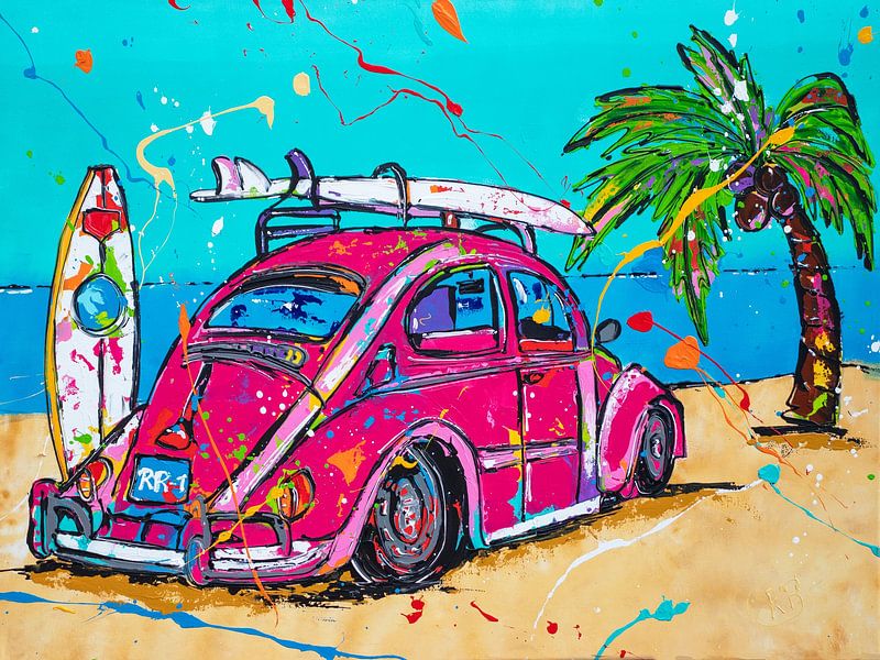 Coccinelle Volkswagen sur la plage par Happy Paintings / Renata Rolefes