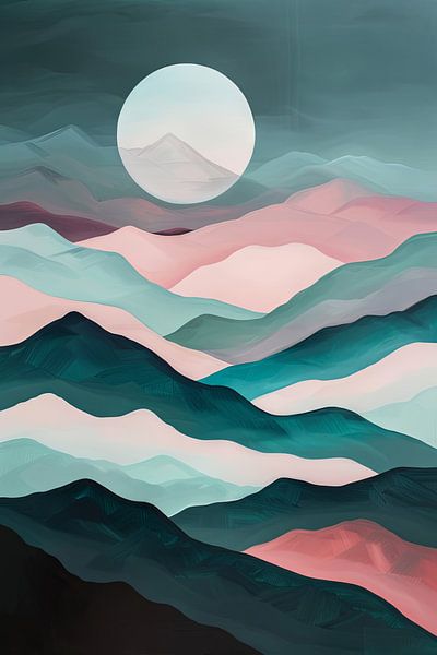 Moonlight over rolling hills - Abstract landscape by Poster Art Shop