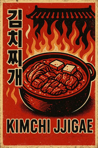 Retro Kimchi Jjigae Poster – Korean Spicy Stew Pop Art by Travel Shop