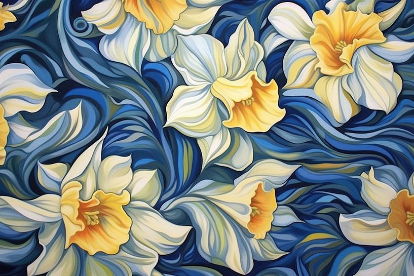 Daffodil | Enchanting Spring Blossom | Daffodils in Op Art style by Eye catching paintings