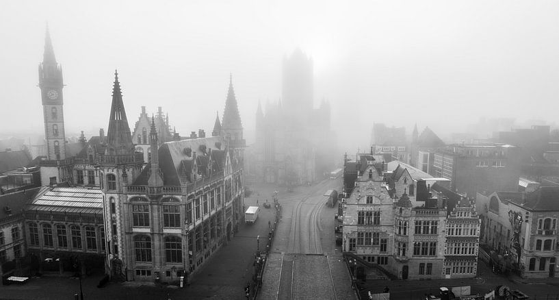 Die St.-Michael-Brücke in Gent aus der Vogelperspektive von Luc van der Krabben