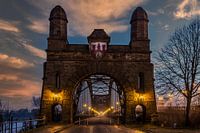 Early morning on the Harburg Bridge over the Elbe in Hamburg