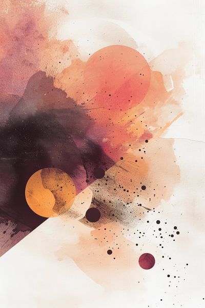 Graphic art in abstract shapes in yellow, orange and white by Digitale Schilderijen