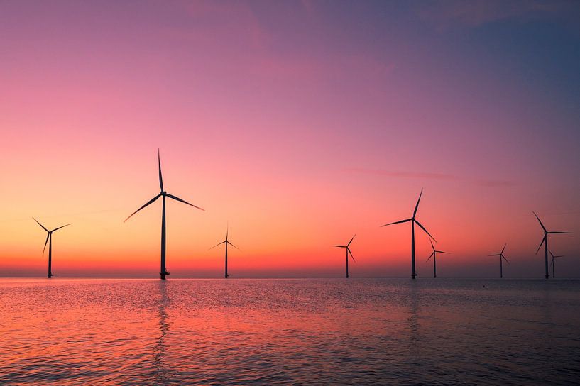 Wind turbines in an offshore wind park producing electricity by Sjoerd van der Wal Photography