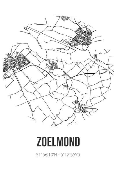 Zoelmond (Gueldre) | Carte | Noir et blanc par Affiches de lieux