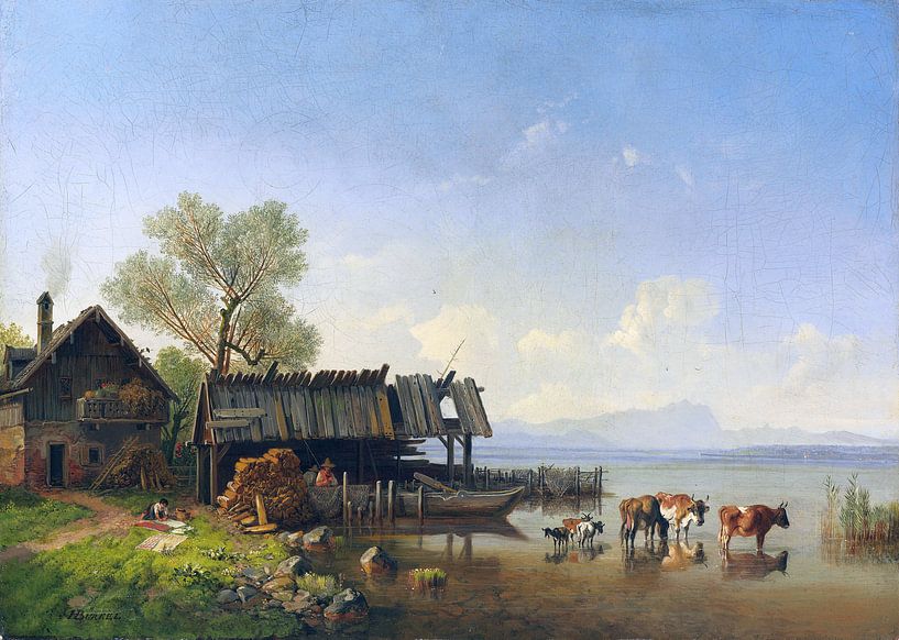 Lake Starnberg with a view of the Wetterstein mountains, HEINRICH BÜRKEL, around 1850 by Atelier Liesjes