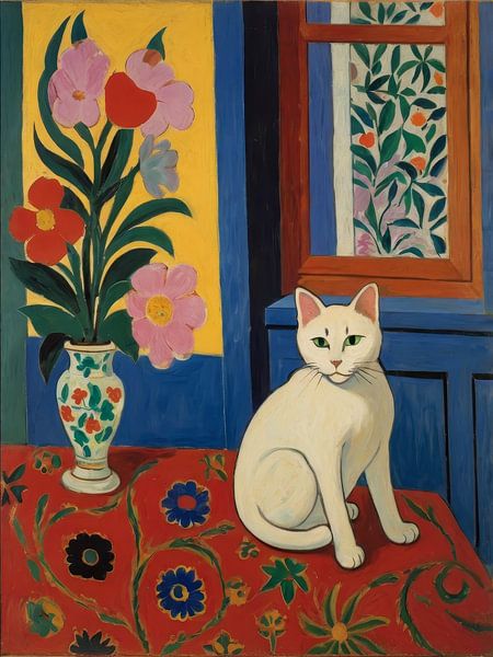 Chat blanc dans un vase Style Henri Matisse par TOAN TRAN