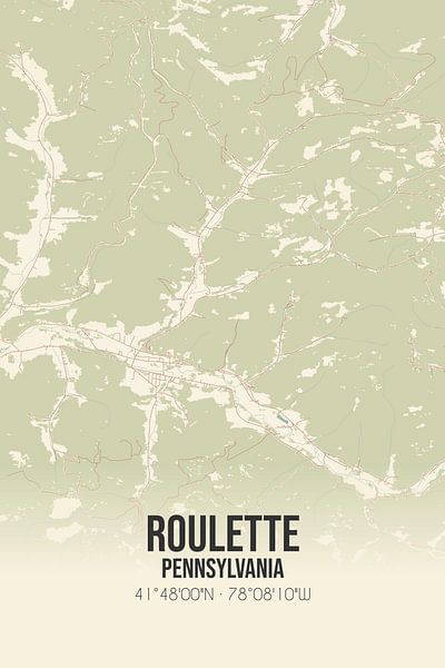 Vieille carte de Roulette (Pennsylvanie), USA. par Affiches de lieux