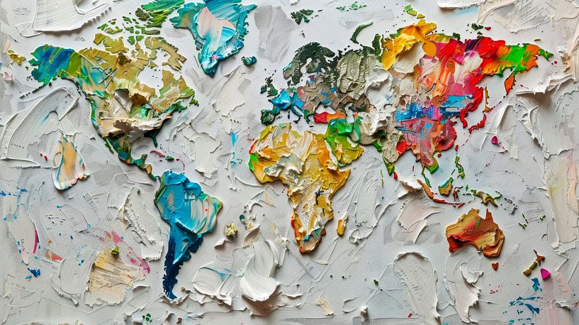 Abstract World Map – Colorful Impasto Painting by BowiScapes abstract and digital art
