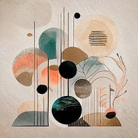 Japandi - WabiSabi Mixed Media Art: Lijnenspel in pasteltinten