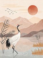 Art mural de la grue japonaise - Impression minimaliste de la nature
