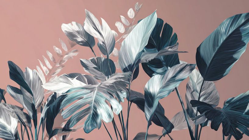 Leaves on Pink Botanical Elegance in Contrast by Eva Lee