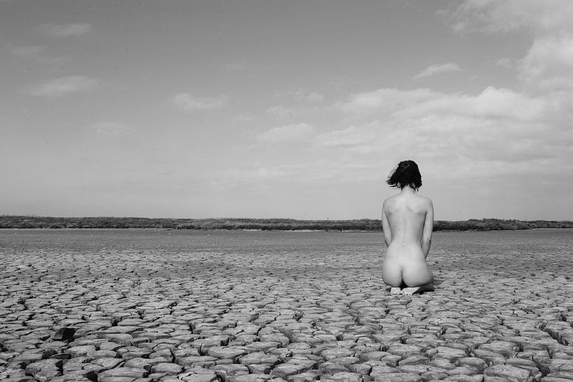 Nu sur un lac asséché en période d'extrême sécheresse aux Pays-Bas par Arjan Groot