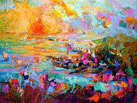 Sonnenuntergang über einer lebendigen Landschaft