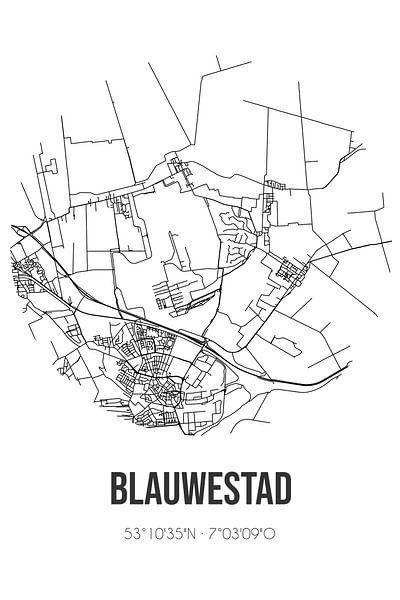 Blauwestad (Groningen) | Karte | Schwarz und weiß von Ortsdrucke