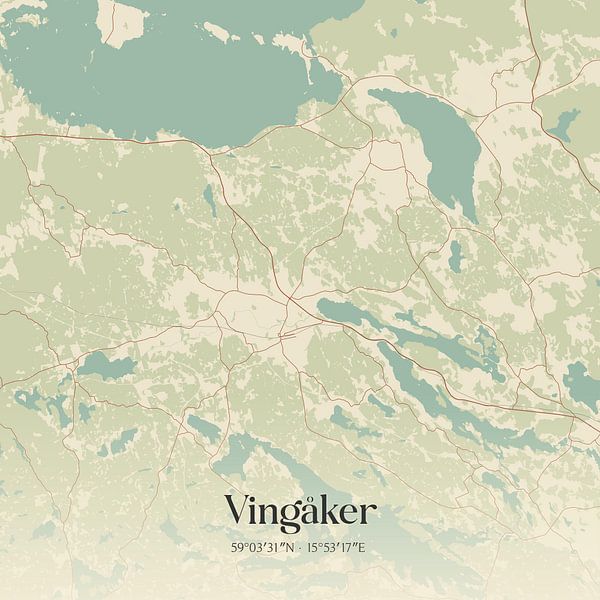Alte Karte von Vingåker, Schweden. von Ortsdrucke