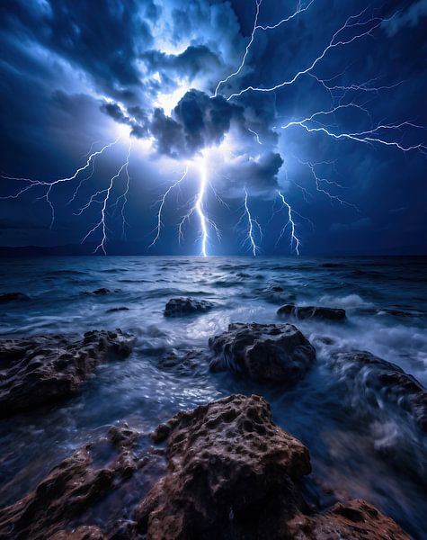 Gewitter über dem Meer von fernlichtsicht