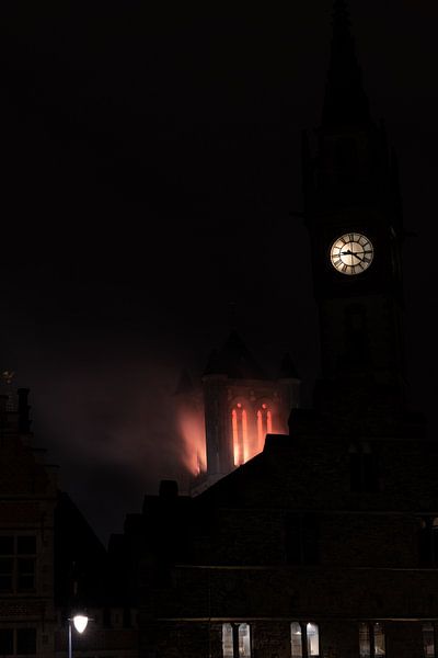 St. Nicholas Church in ghent with the light festival by Marcel Derweduwen