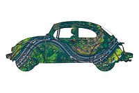 Volkswagen Käfer mit Foto der Autobahn von oben