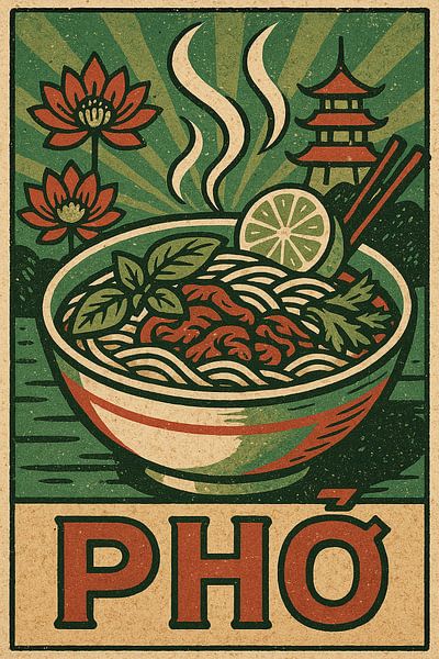 Phở Wall Art – Vintage Vietnamese Food Illustration by Travel Shop