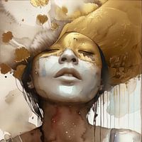 Exuberant autumn portrait in gold and watercolour