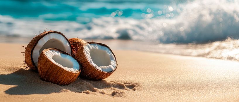 Kokosnüsse am Strand im Sonnenlicht von Poster Art Shop
